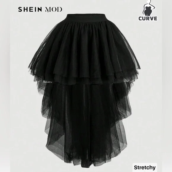 SHEIN Black Layered Elastic waist Asymmetrical Tutu Skirt - Picture 4 of 5